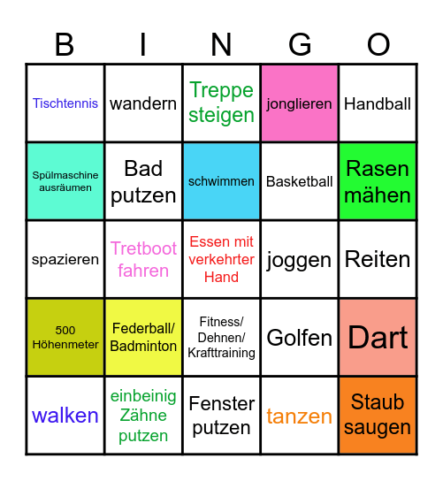 Bewegungs-Challenge Bingo Card
