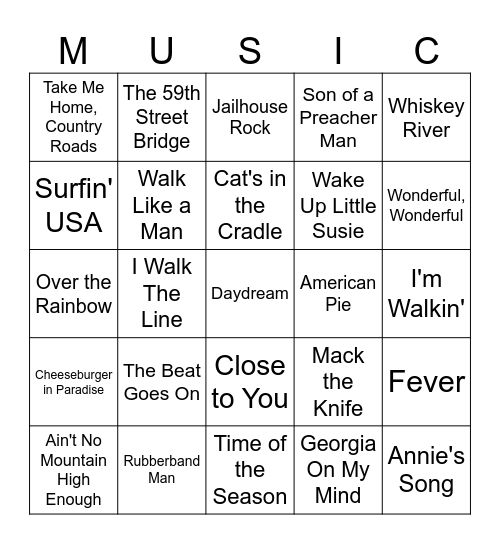 MUSIC BINGO Card