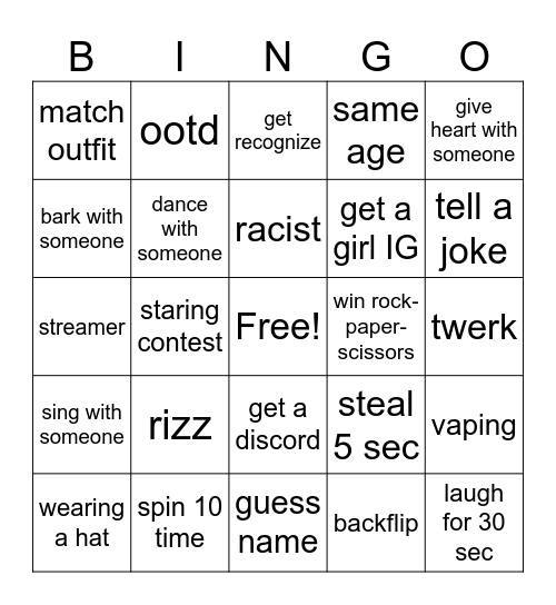 umingle bingo Card