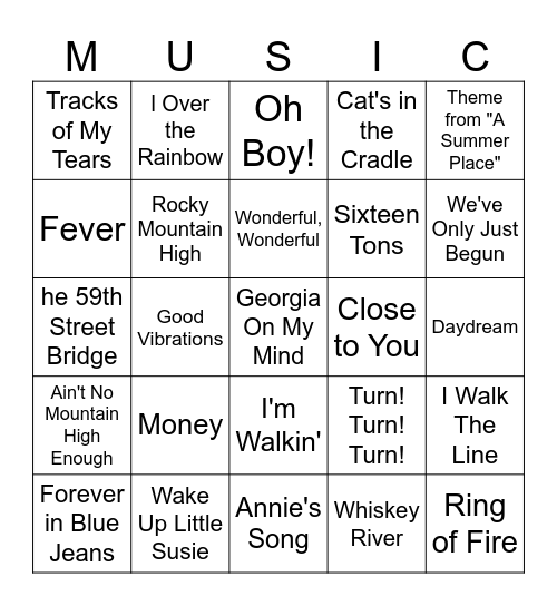 Music Bingo Card