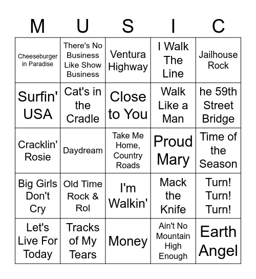 Music Bingo Card