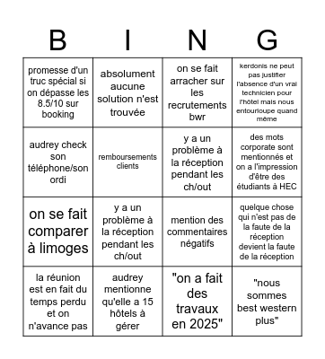 réunion Bingo Card