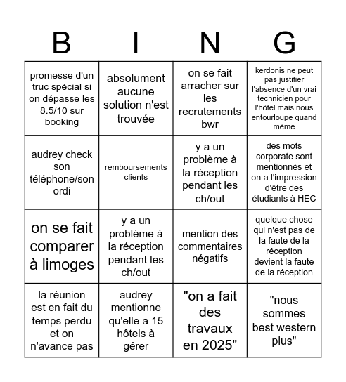 réunion Bingo Card