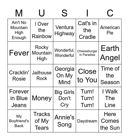 Music Bingo Card
