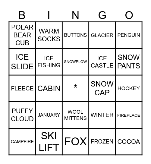 WINTER VOCABULARY Bingo Card
