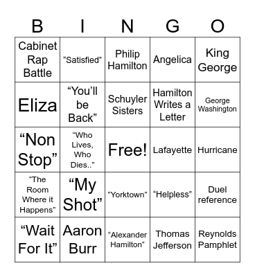 ⭐️ HAMILTON ⭐️ Bingo Card