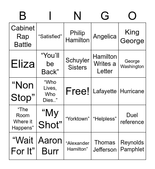 ⭐️ HAMILTON ⭐️ Bingo Card