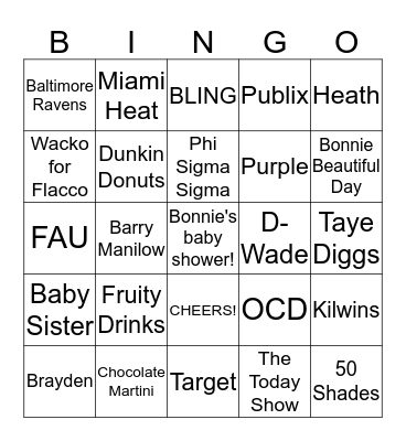 Bonnies Baby Shower Bingo Game Bingo Card