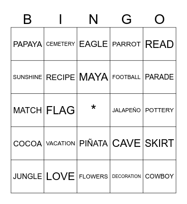 MEXICO VOCABULARY Bingo Card