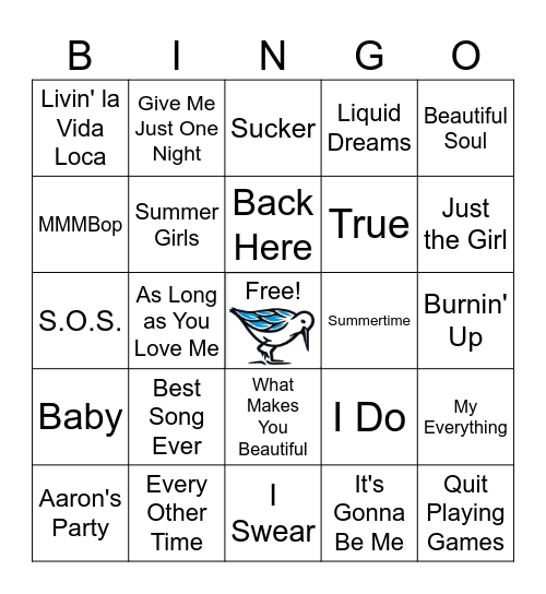Boy Bands vs. Girly Pops - Round 1 Bingo Card