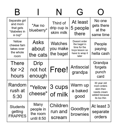 Thursday misery Bingo Card