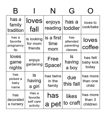 Mom Friend Bingo Card