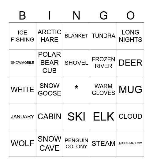 WINTER VOCABULARY Bingo Card