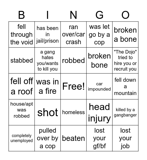 Injury Card (BTT90s) Bingo Card
