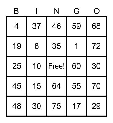 AHMIN Bingo Card