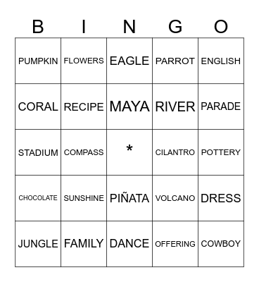 MEXICO VOCABULARY Bingo Card