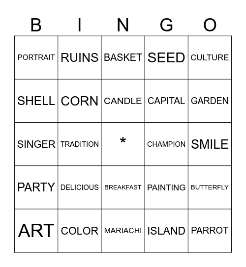 MEXICO VOCABULARY Bingo Card