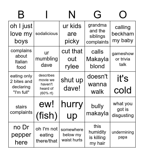 nana Bingo Card