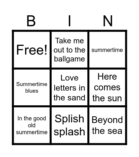 Summer Bingo Card