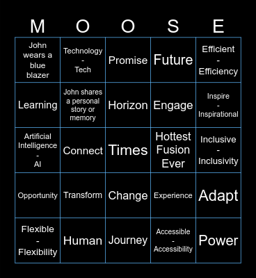 John Baker Opening Keynote Bingo Card