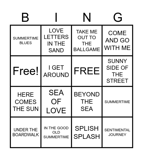 Summer Bingo Card