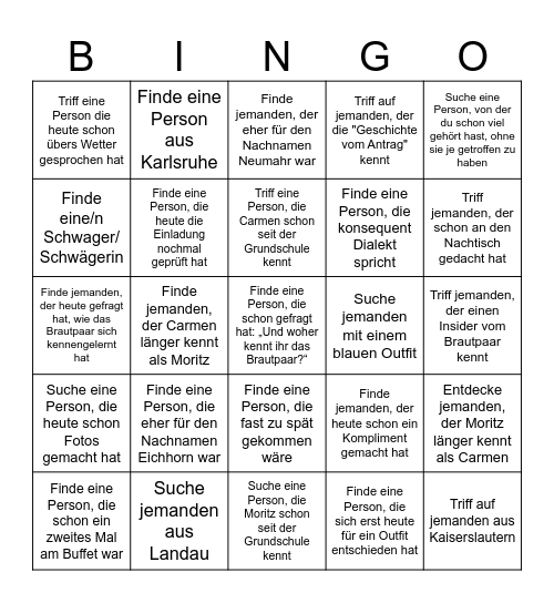 Hochzeits-Bingo Card
