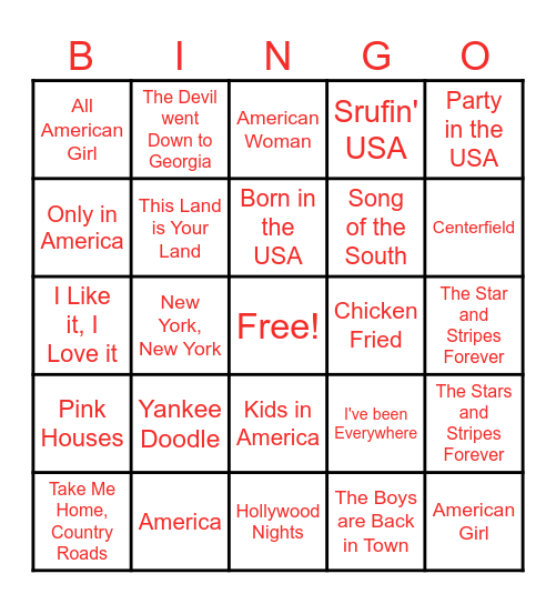 4th of July Bingo Card