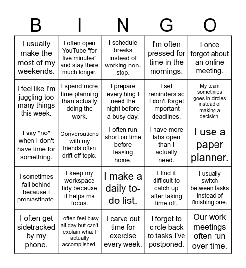Untitled Bingo Card