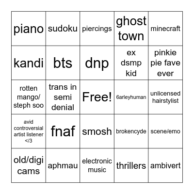 rawr bingo Card