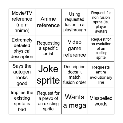 Sprite Requests Bingo Card