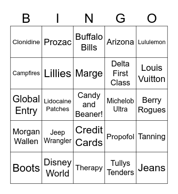 Emily's Favorite Things Bingo Card