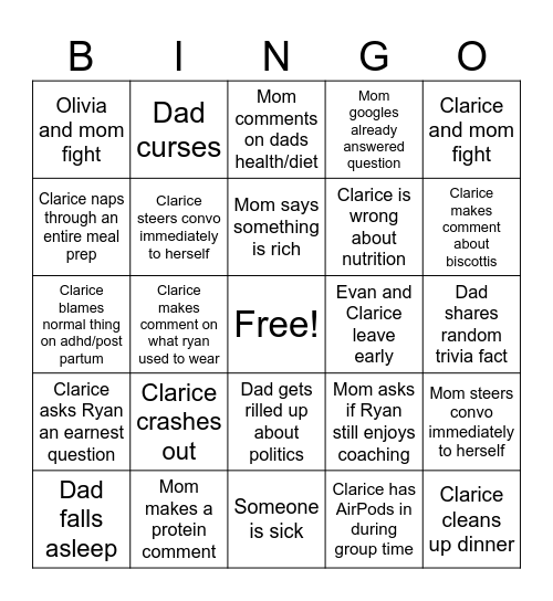 Family bingo Card