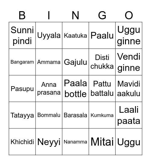 Hema's Baby Shower Bingo Card