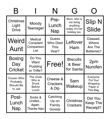 Family Christmas Bingo Card