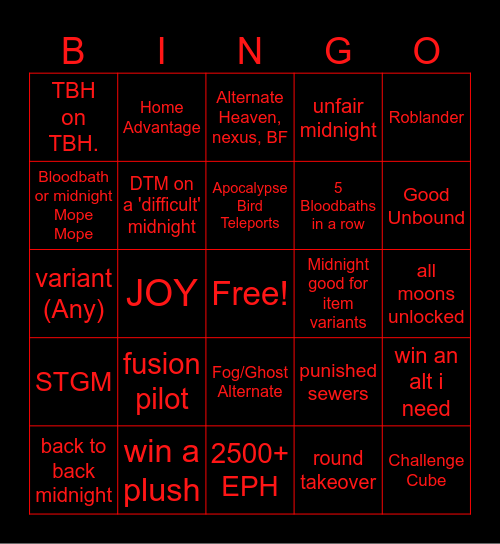 ToN solo grinding Bingo Card