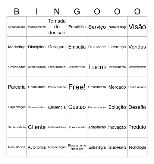 Empreendedorismo Bingo Card