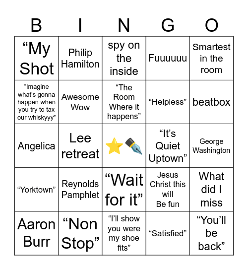 ⭐️ HAMILTON ⭐️ Bingo Card