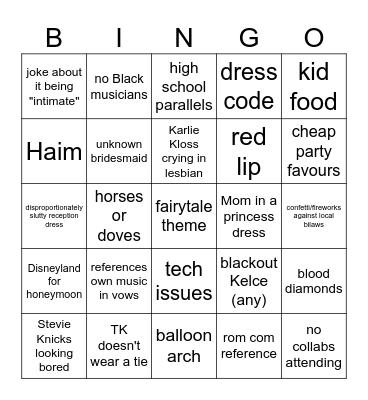 TSWIFT'S MAGA WEDDING Bingo Card