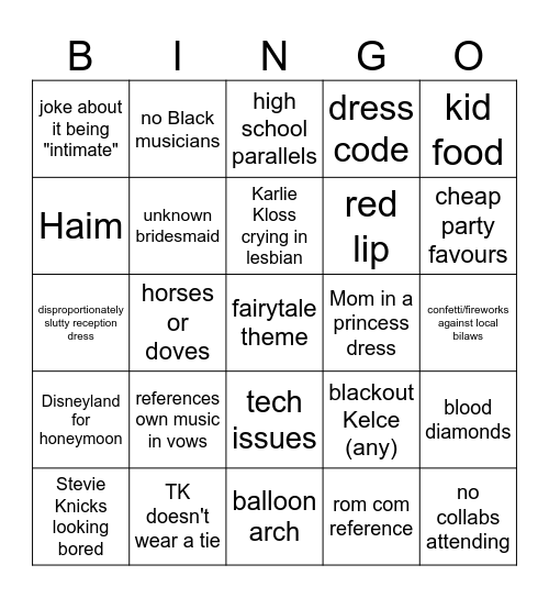 TSWIFT'S MAGA WEDDING Bingo Card