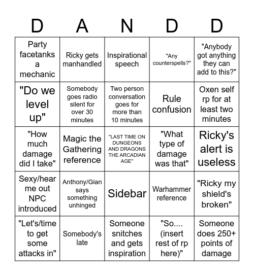 ARCADIAN AGE BINGO Card