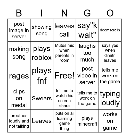 alex bingo card Bingo Card
