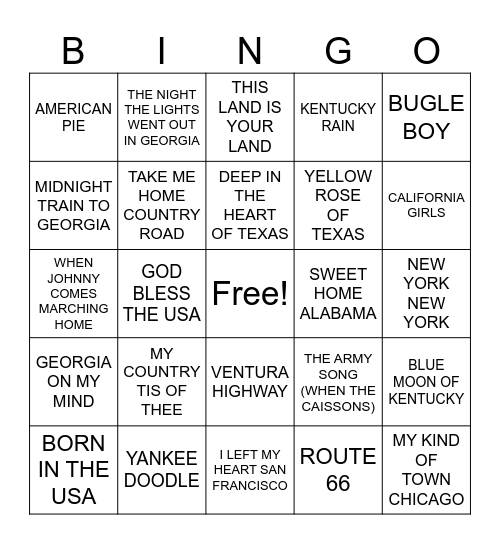 Patriotic Bingo Card