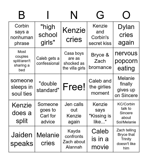Love Island Movie Night pt.2 Bingo Card
