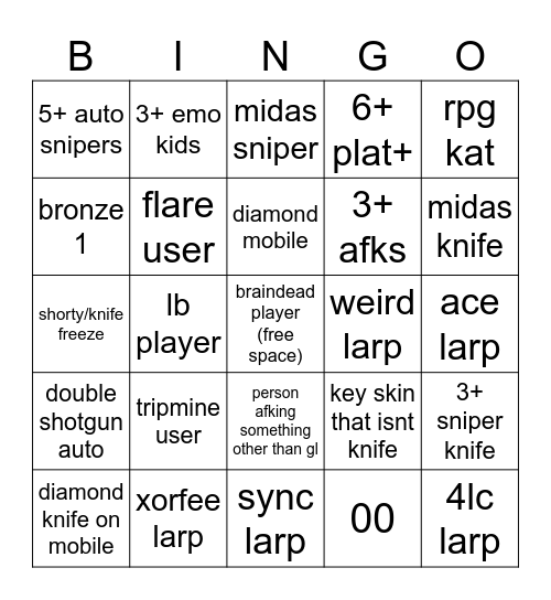 rivals ffa Bingo Card