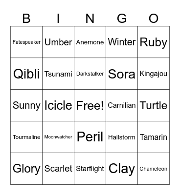 Wings of Fire Dragon Bingo Card