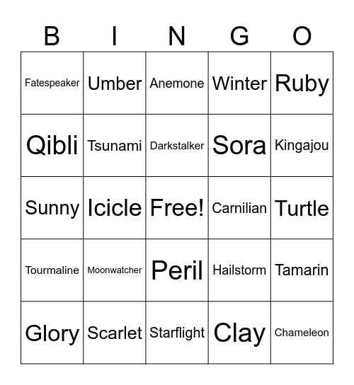Wings of Fire Dragon Bingo Card