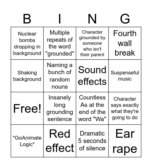 GoAnimate Bingo Card