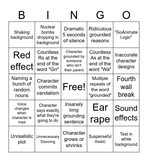GoAnimate Bingo Card