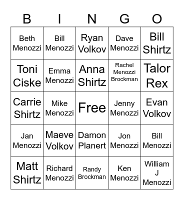 Menozzi Family Bingo Card