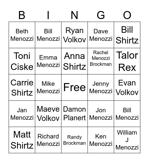 Menozzi Family Bingo Card